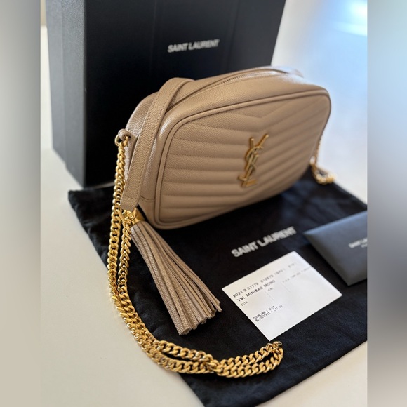 YVES SAINT LAURENT YSL MINI LOU CAMERA BAG IN DARK BEIGE - Picture 7 of 16